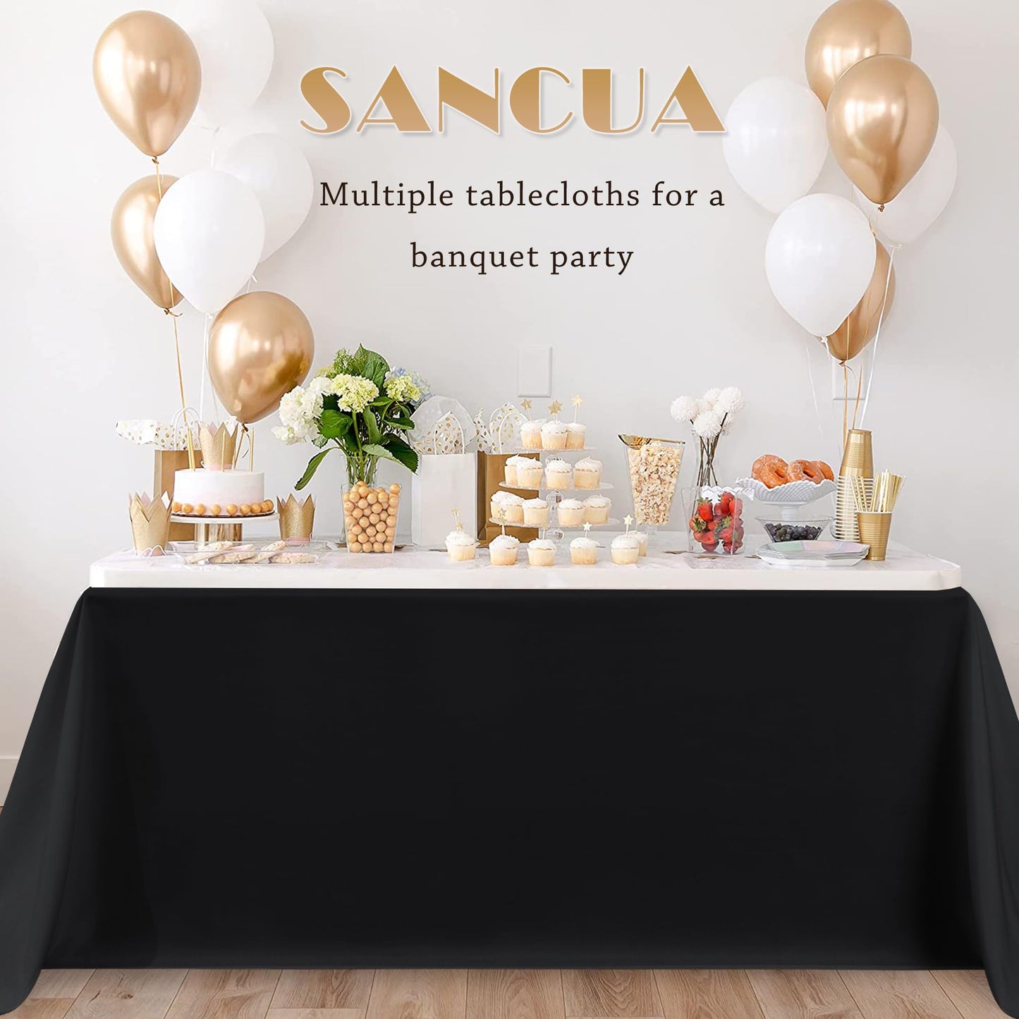 sancua 6 Pack Black Tablecloth 90 x 132 Inch - Rectangle Table Cloth for 6 Feet Tables Stain and Wrinkle Resistant Washable Polyester Table Cover for Dining Wedding Banquet Party Buffet Restaurant
