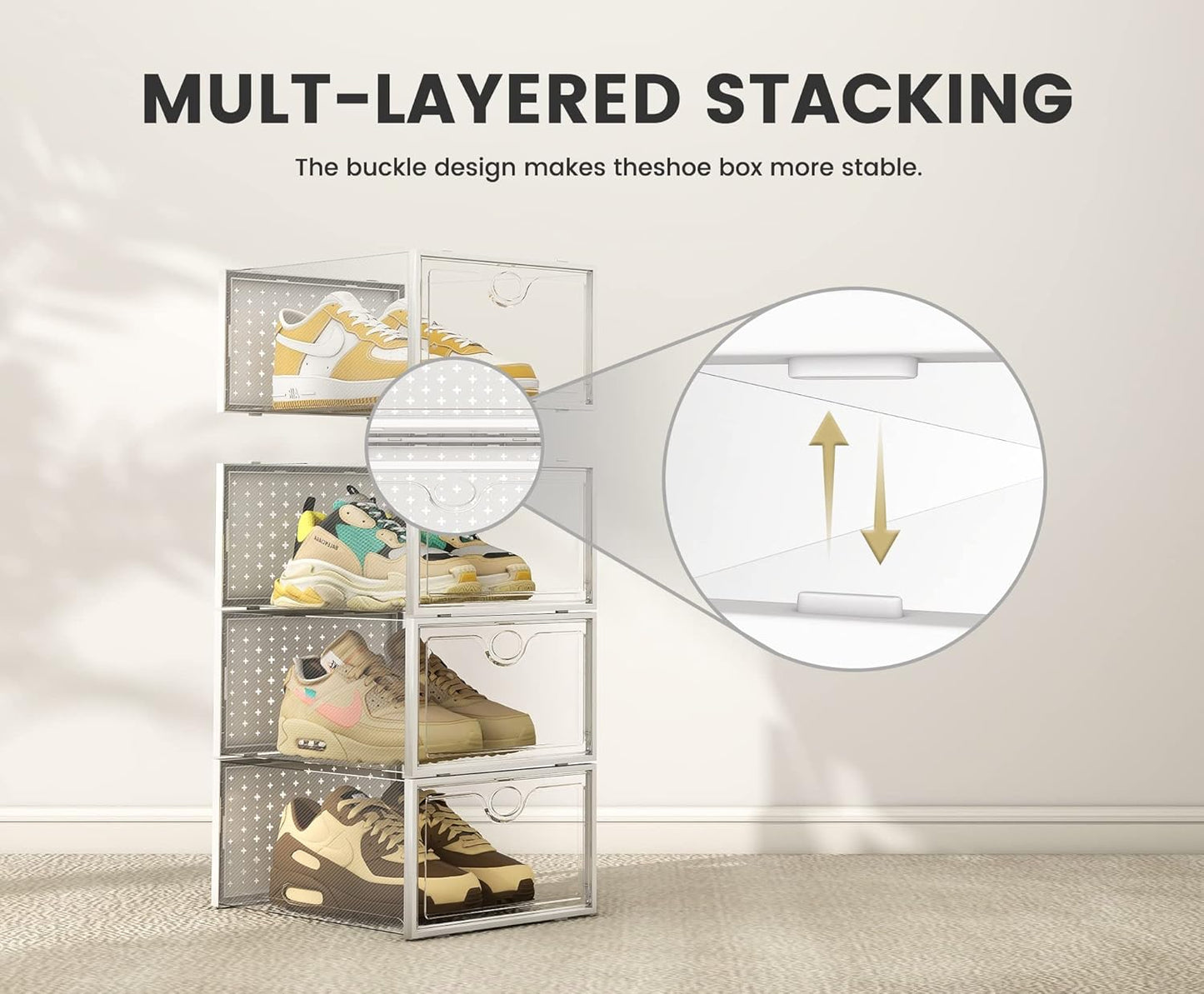 Pinkpum XXL Shoe Storage Boxes - Clear Plastic Stackable Organizer for Size 14 Sneakers | 12 Pack