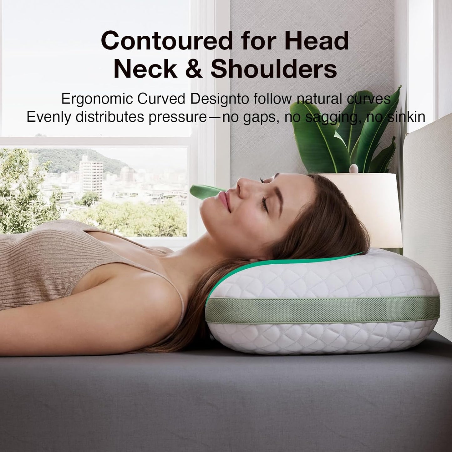 Novilla Tencel Side Sleeper Pillow - Curved Design with Adjustable Memory Foam & Silk-Like Cover | Queen Size