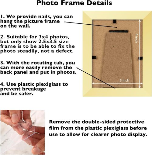 JCJMY 3x4 Picture Frame - Gold Wall Hanging & Tabletop Display | Shatter-Resistant Plexiglass