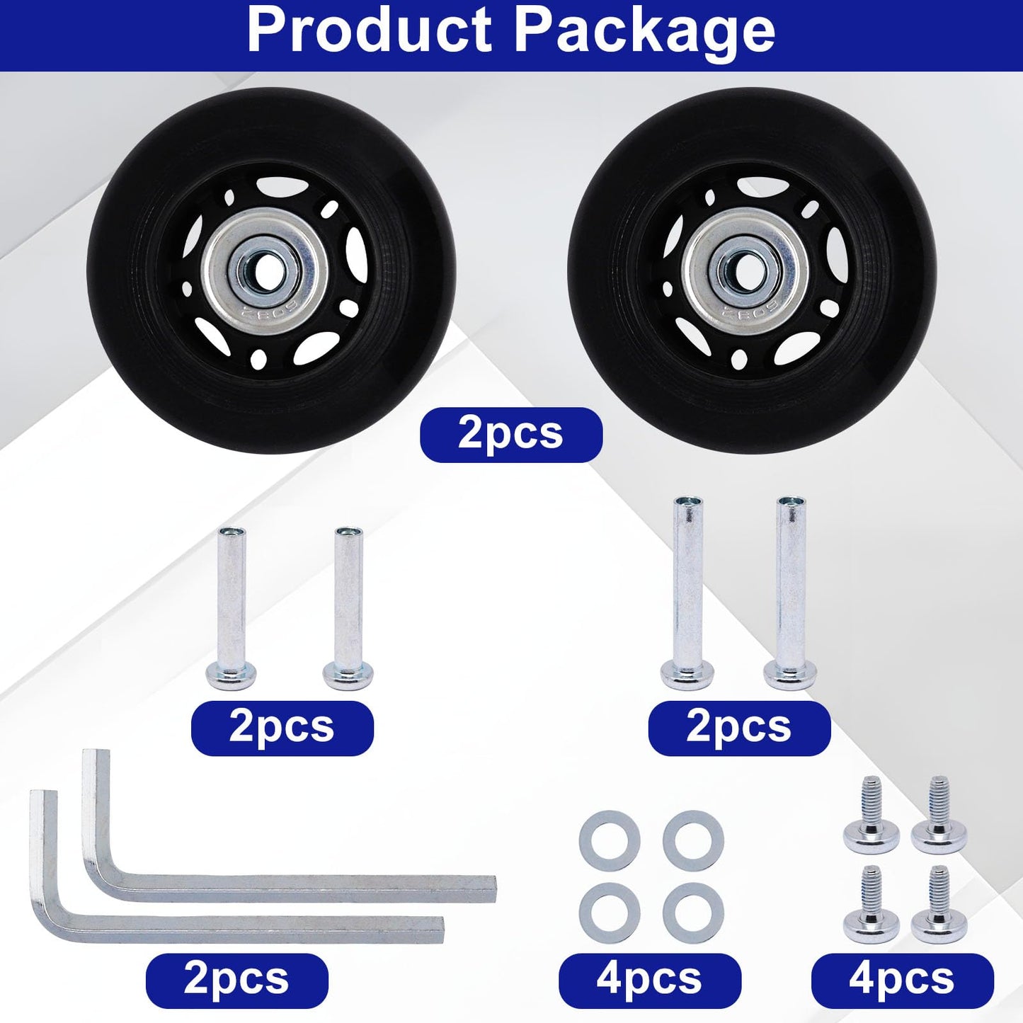 S SYDIEN 64mm x 24mm Luggage Suitcase Replacement Wheels, Black Inline Skate Wheels, Silent PU Caster Wheel Bearings Repair Kit for Trolley Carry-on Roller Travel Bag, 2 Pack