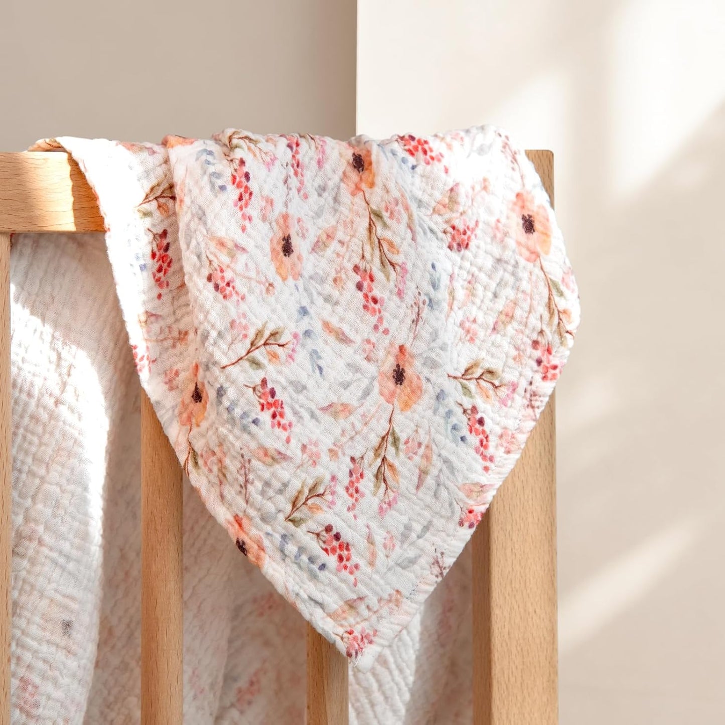 LuluMoon Muslin Swaddle Blankets - Soft Floral Print Receiving Blankets for Newborn Girls | Pink