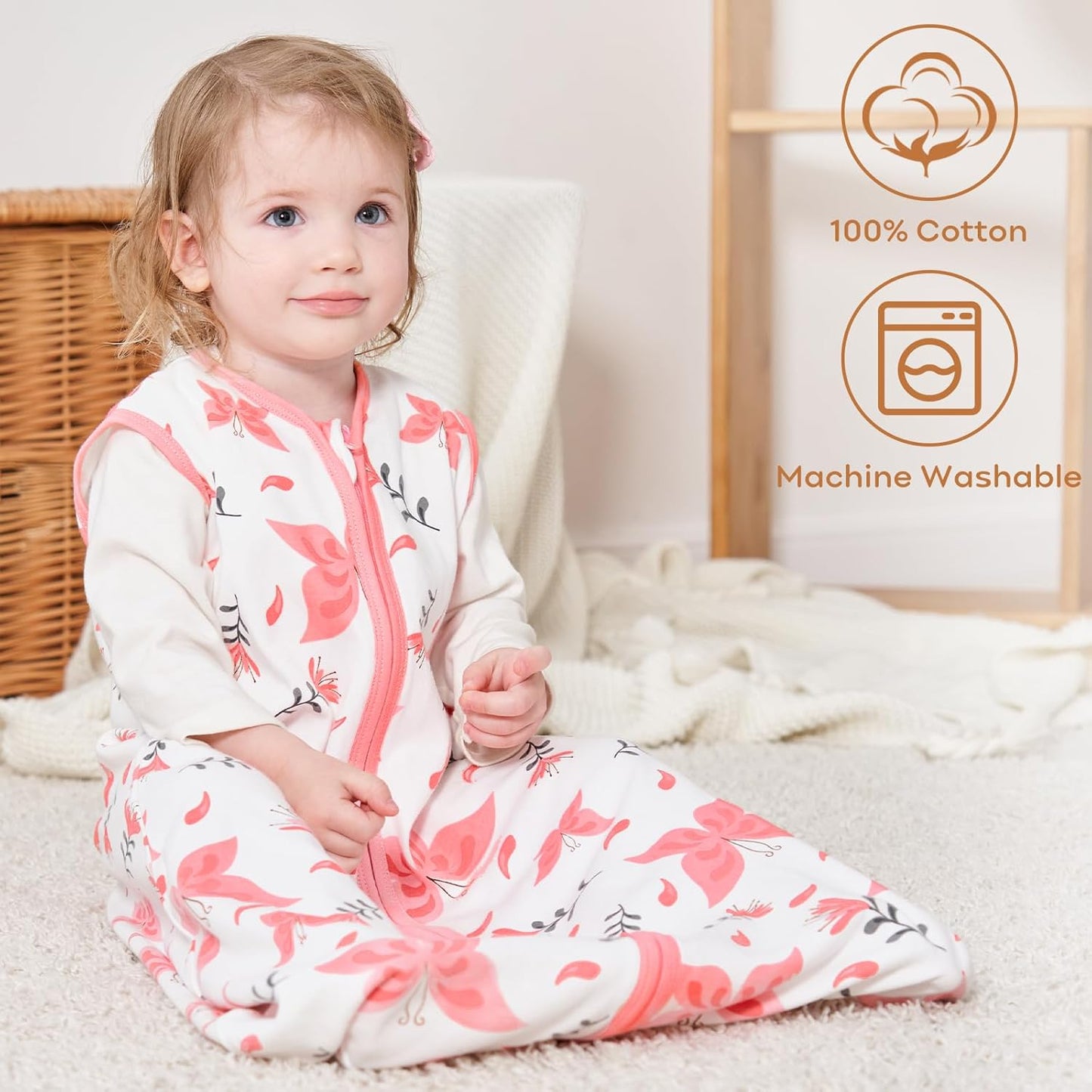 Yoofoss Baby Sleep Sack - 100% Organic Cotton Wearable Blanket for 18-24 Months | Lightweight 2-Way Zipper, TOG 0.5