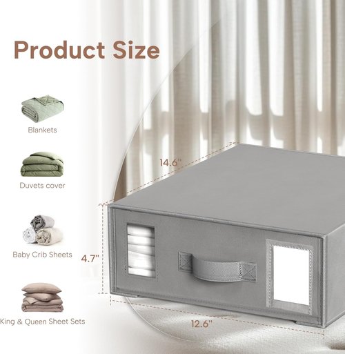 Criusia Bed Sheet Organizers - 6 Pack Foldable Linen Storage Boxes for King/Queen Bedding Sets | Grey