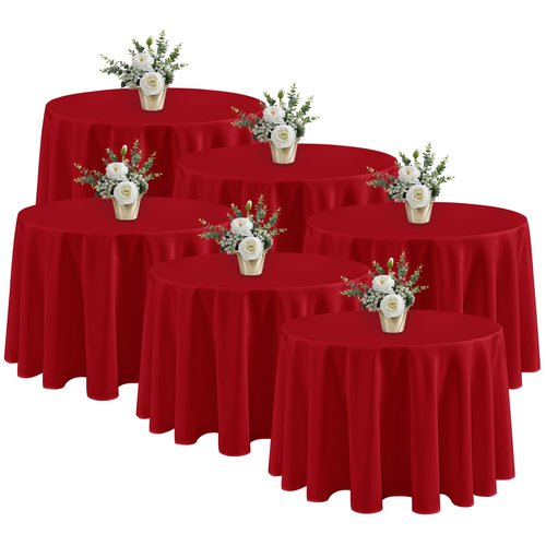 Fitable 6 Pack Red Round Table Clothes - 90 Inches in Diameter - Stain Resistant and Washable Tablecloths, Polyester Fabric Table Covers for Wedding, Party, Banquet, Gathering