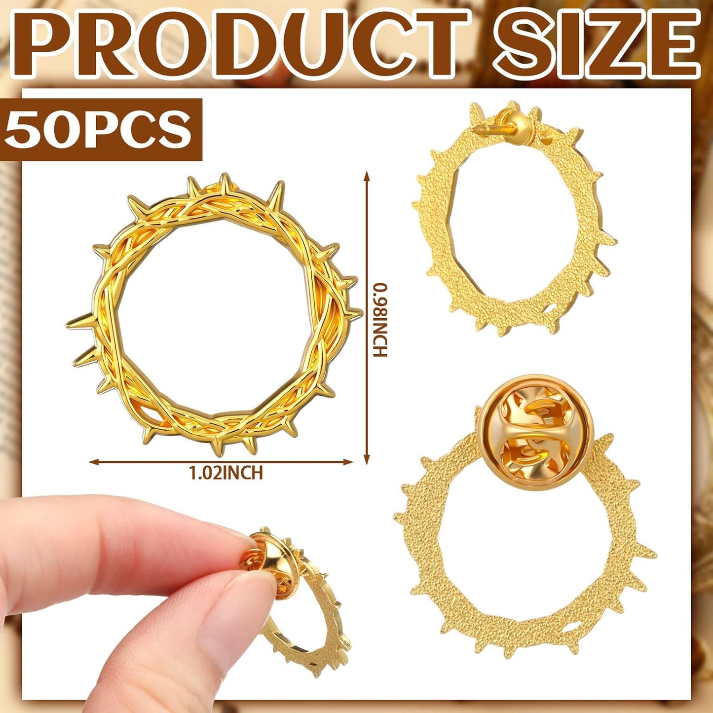 Kigeli Gold Crown of Thorns Lapel Pin - Elegant Easter Christian Brooch for Church Gifts & Activities