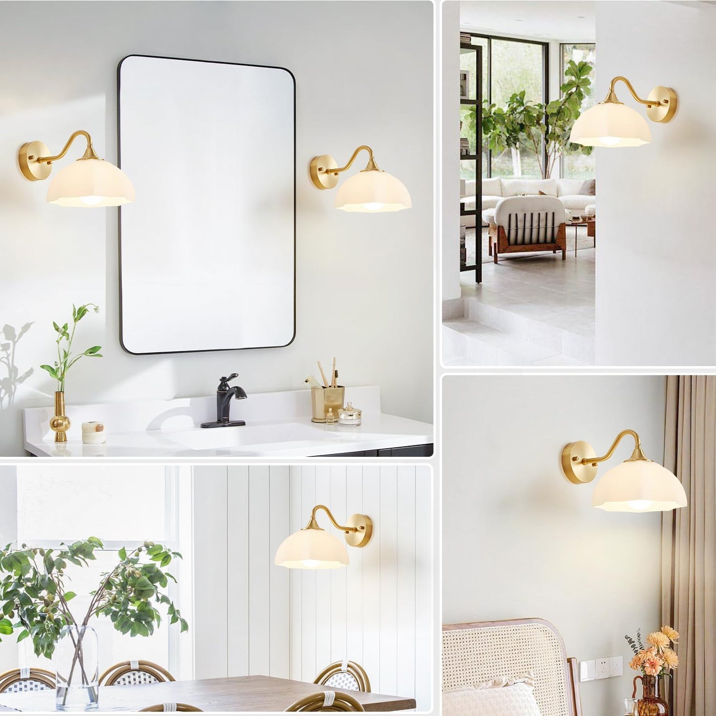 Gold Wall Sconce 1-Light Modern Wall Lighting Fixture Farmhouse Vanity Sconces Lights with Milk White Glass Shade Indoor Wall Sconce Lamp Wall Mount Light Fixture for Bedroom MWL02-1A