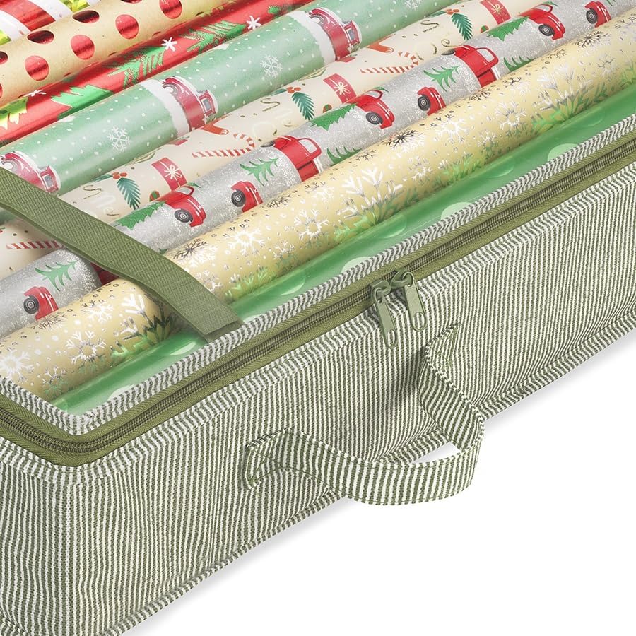 Whitmor Gift Wrap Organizer - Holds 30" & 40" Rolls - Stylish Stripe Design for Holidays