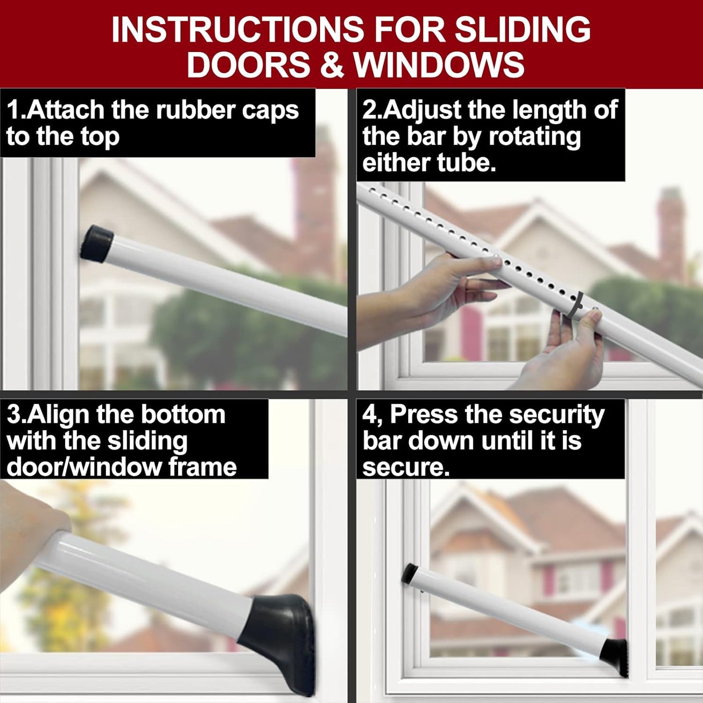 AceMining Door Security Bar & Sliding Patio Lock - Heavy Duty Adjustable Jammer (1 Pack, White)