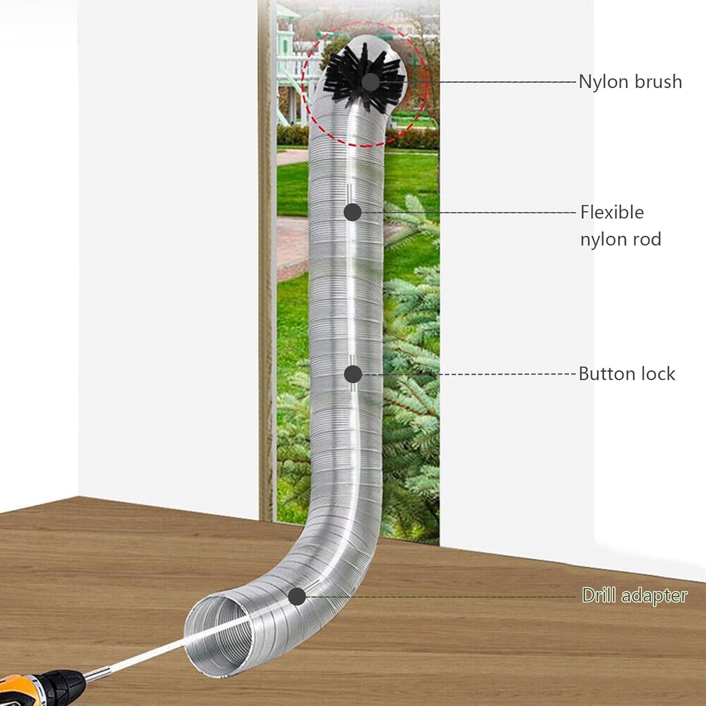 ZDHQLHJ Chimney Brush Cleaning Kit - 15 Pieces with 12 Flexible Nylon Rods for Efficient Fireplace & Duct Cleaning