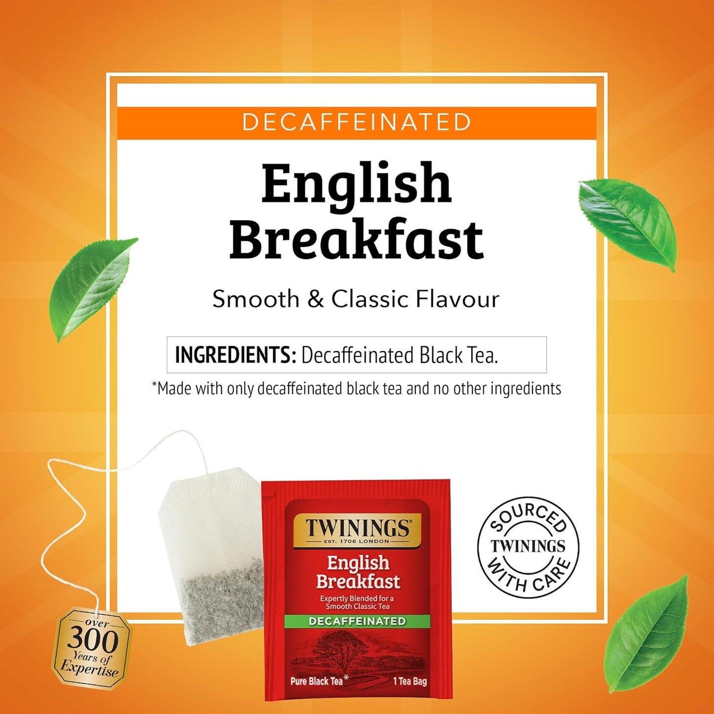 Twinings Decaffeinated English Breakfast Black Tea Bags - Flavorful & Robust | 50 Count (Pack of 6)