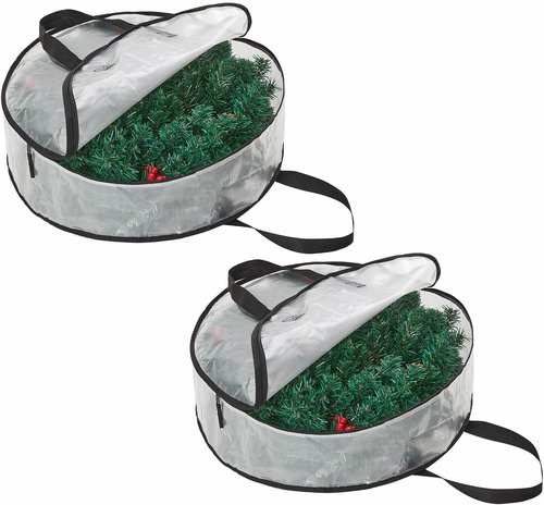 Hayoulabo Clear Christmas Wreath Storage Bags - Waterproof 24-Inch Container with Dual Zipper & Reinforced Handles