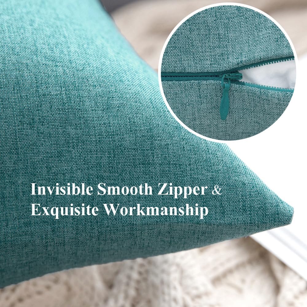 MIULEE Decorative Outdoor Throw Pillow Covers - Waterproof Faux Linen Cushion Cases | 20x20 Inch Turquoise, Set of 2