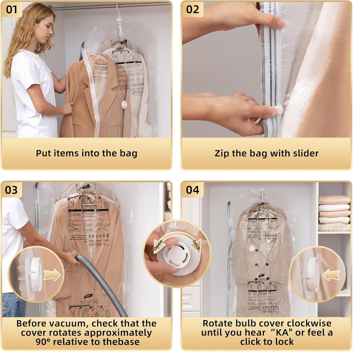 TAILI Vacuum Sealer Bags - Jumbo Space Saver for Clothes & Coats | 4 Pack, 53x27.6 Inches, Clear