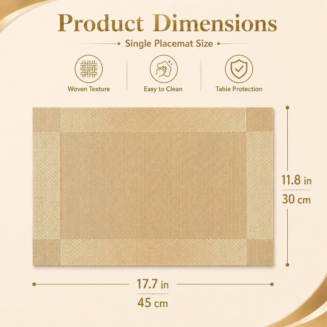 FGSAEOR Champagne Gold Table Placemats Set of 6, Woven Pattern 12 x 18 Inch, Washable Heat Resistant Dining Place Mats for Kitchen Table Decor