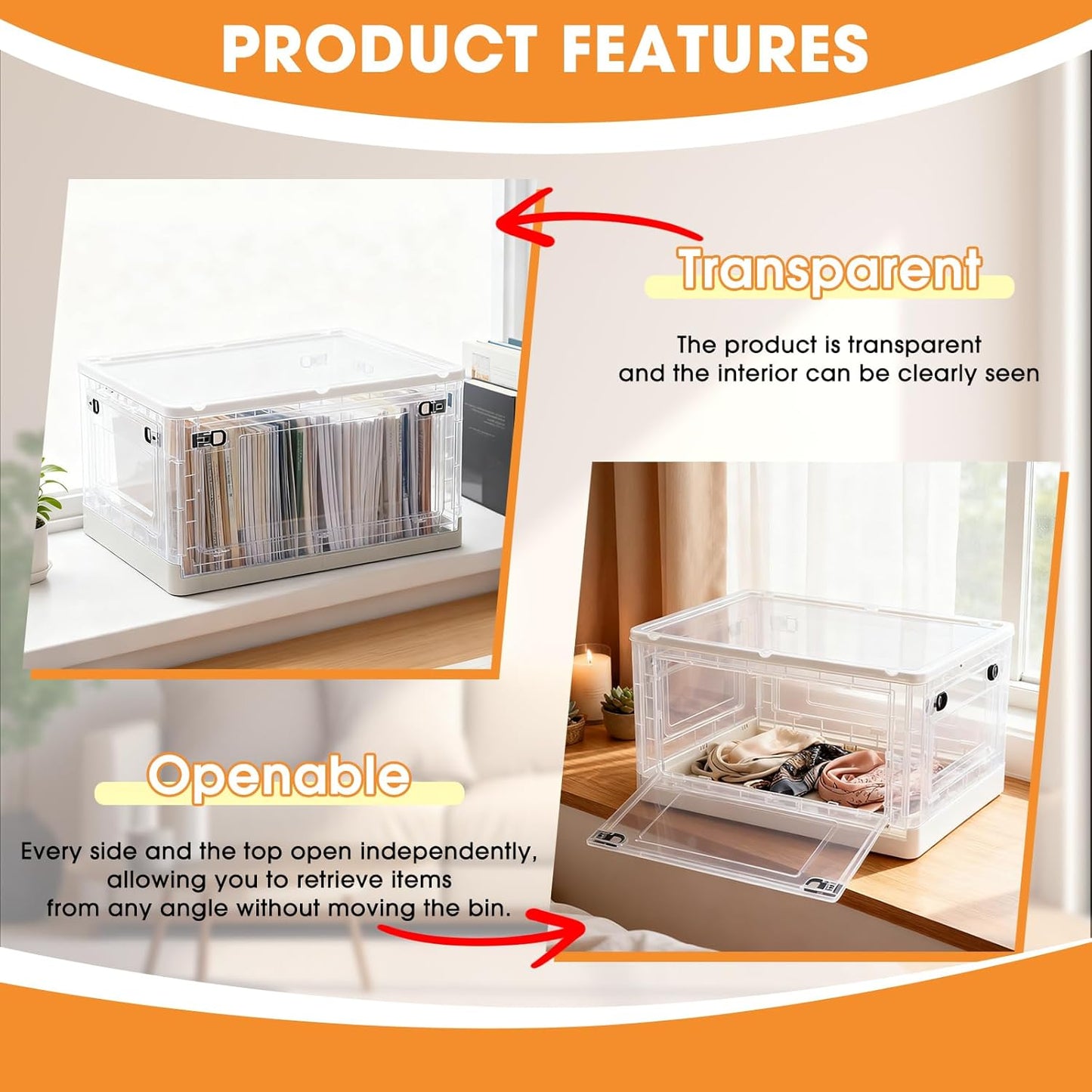 MGWILL 72 Quart Plastic Storage Bins - Stackable Closet Organizers with Lids & Wheels | Clear Foldable Containers