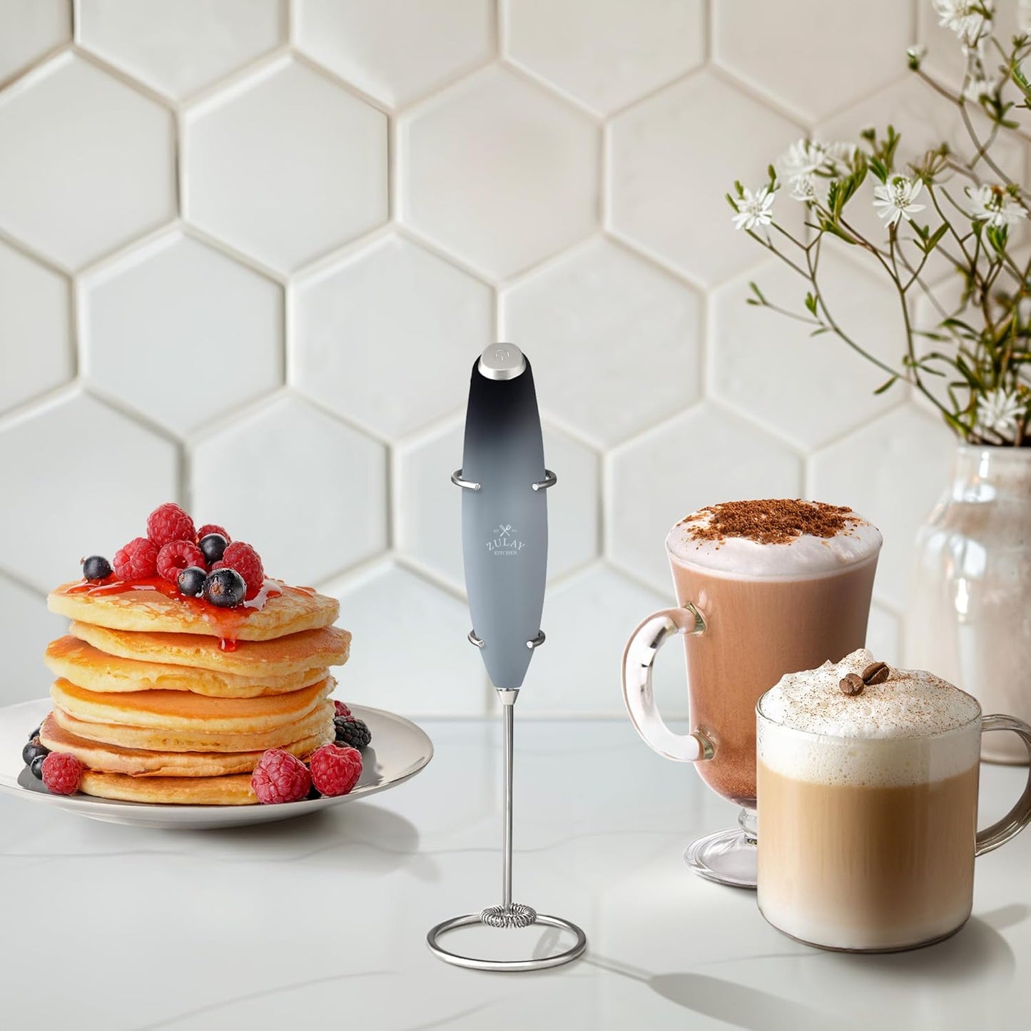 Zulay Kitchen Milk Frother Wand - Ultra-Fast Handheld Electric Whisk for Coffee, Lattes & More - Includes 4 AA Batteries