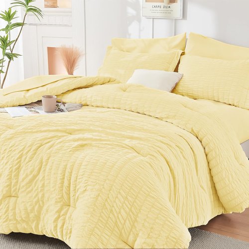 HYMOKEGE Yellow Twin Comforter Set - 5-Piece All-Season Luxury Bedding in a Bag with Sheets & Pillowcase