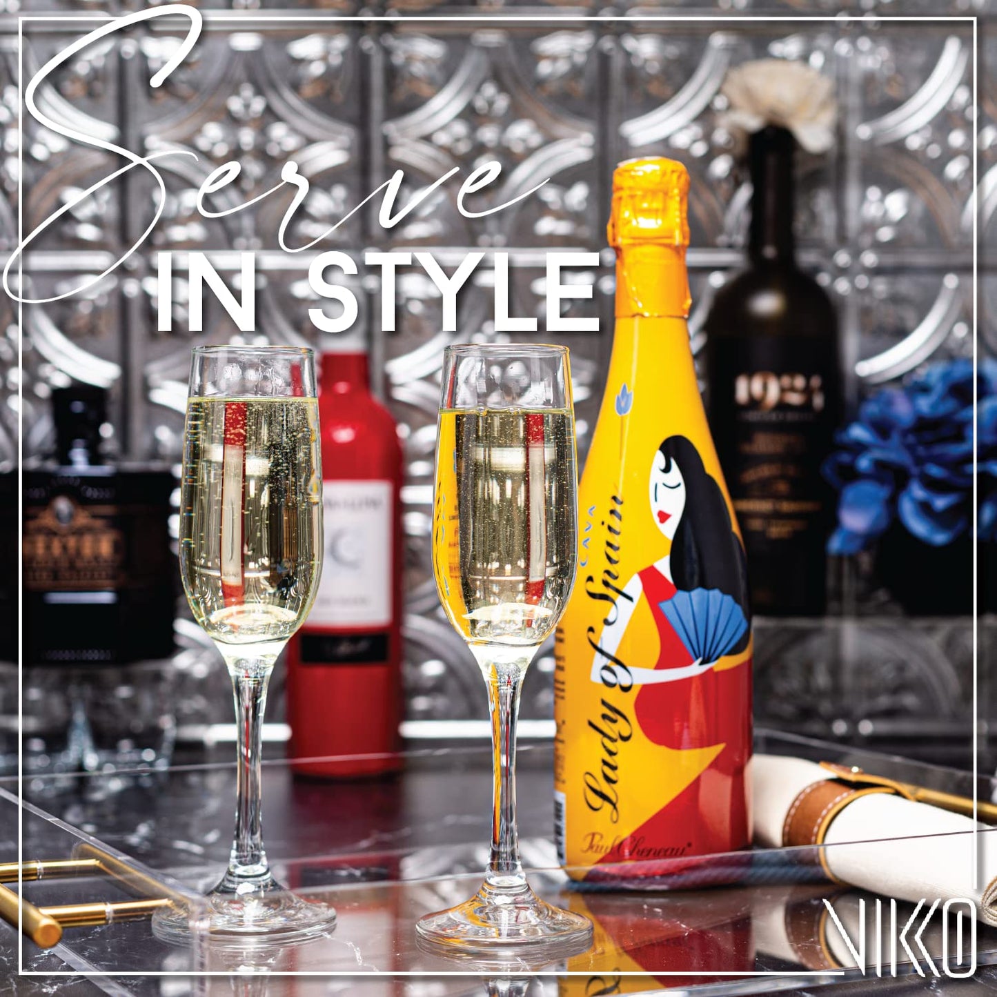 Vikko Champagne Flutes, 7.25 Ounce Toasting Champagne Flute, Crystal Clear Champagne Glasses, Set of 6 Elegant Sparkling Wine Glasses