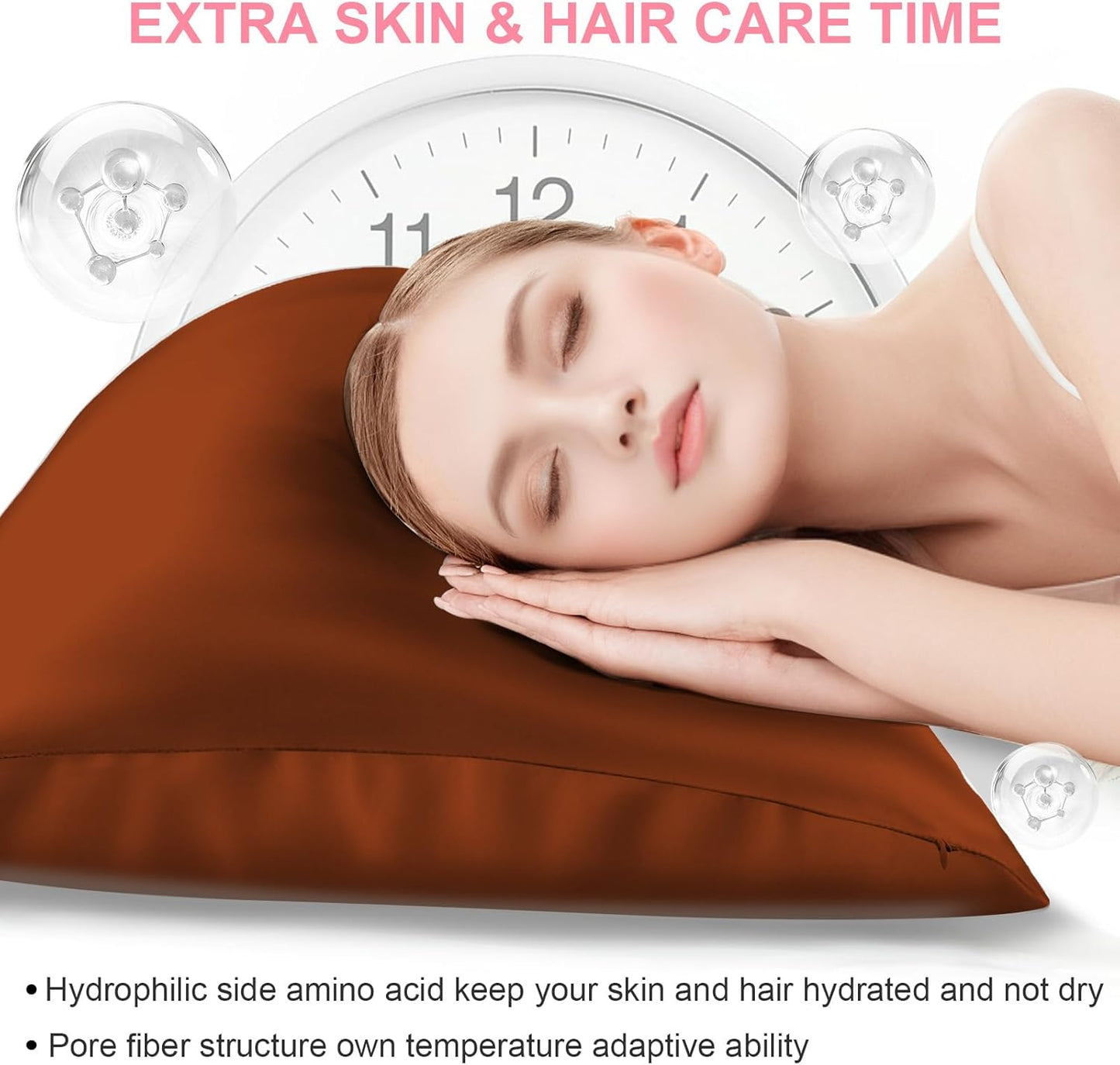 Skiennix Mulberry Silk Pillowcases - 2 Pack Standard Size, Hidden Zipper, Cooling & Soft, Burnt Orange