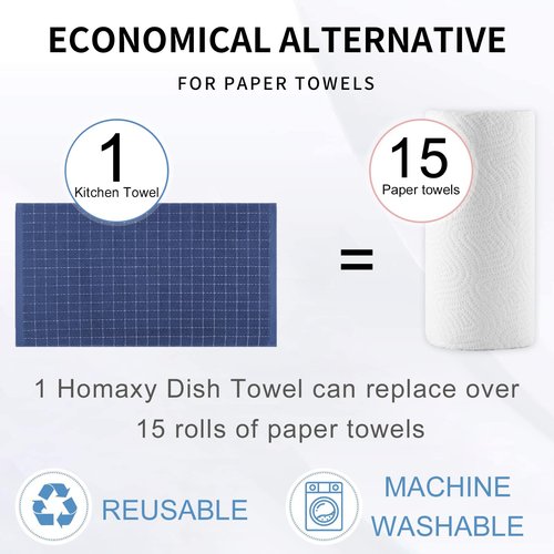 Homaxy 100% Cotton Terry Kitchen Towels(Navy Blue, 20 x 28 inches), Checkered Designed, Soft and Super Absorbent Dish Towels, Large 4 Pack