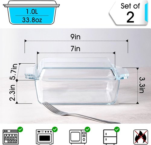 Glass Casserole Dish Set by [Brand Name] - Oven Safe Rectangular Mini 5.7in x 7in with Lid