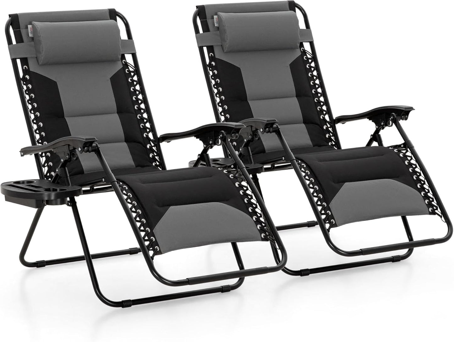 Maison Arts Oversized Zero Gravity Chairs - Set of 2 Folding Recliners with Cup Holder, 28" Wide Seat, Supports 400lbs, Grey & Black