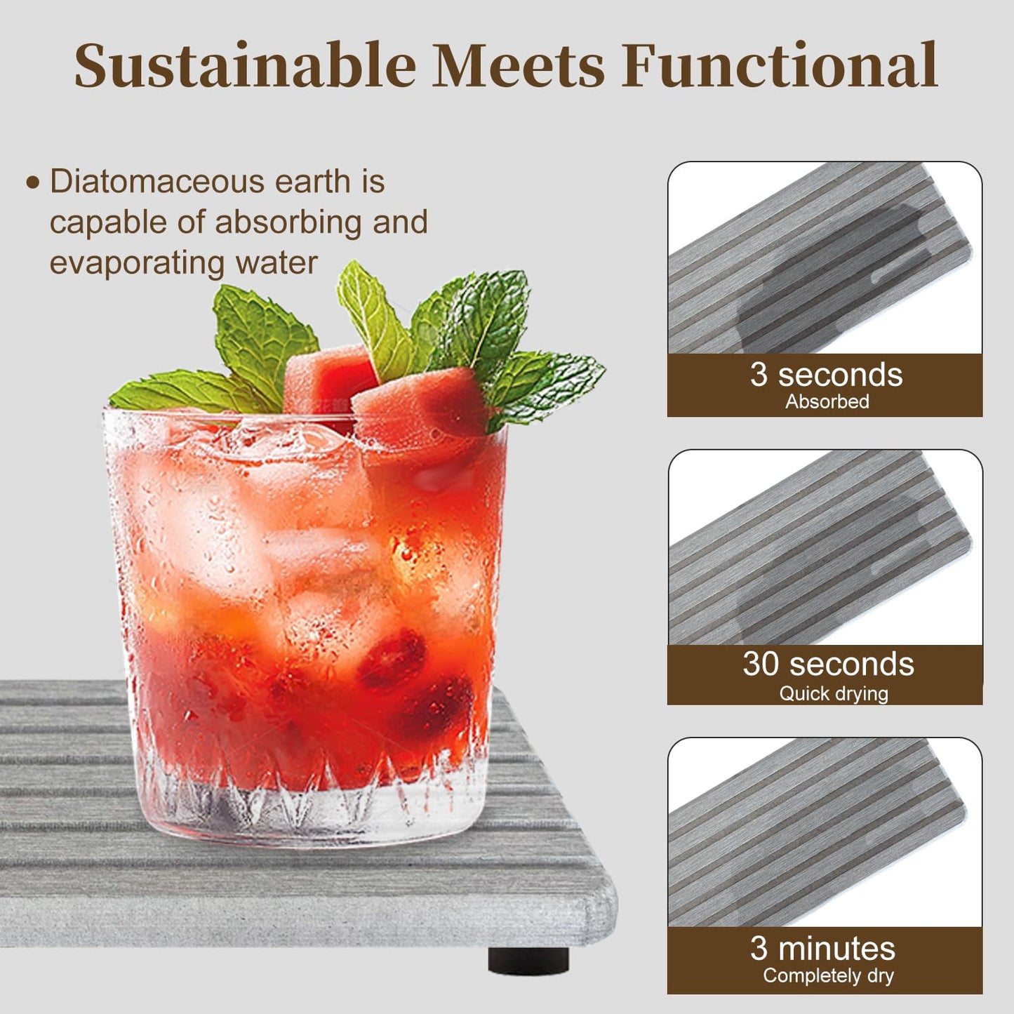 2 PCS Water Absorbent Diatomite Rectangle Coasters with Grooved Design - Thirsty Absorbing Stone Tray for Soaps Dish, Hand Soaps, Plants, Toiletries - Keep Bathroom & Kitchen Counter Tops Dry & Tidy