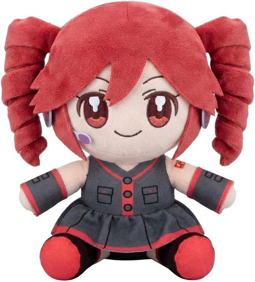 Collectible Pink Drill Twin Tail Girl Plush - Cute 22cm Anime Plushie with 3D Hair & Red/Black Outfit