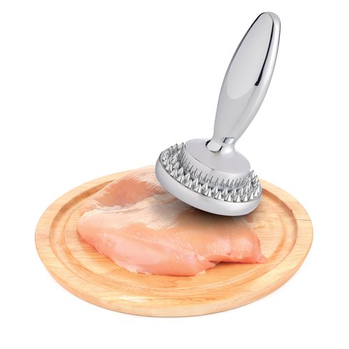HIC Kitchen Dual Sided Meat Tenderizer Marinating Prep Tool, Chrome-Plated Zinc, 835 Grams, For Flattening Cutlets And Tenderizing Meat