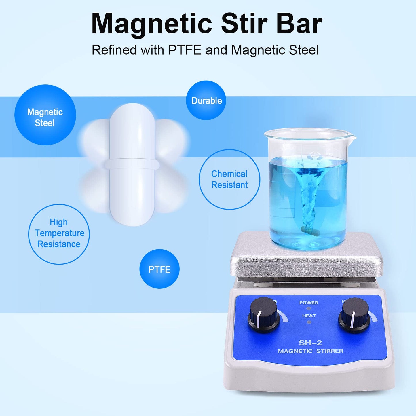 Slendor Magnetic Stirrer SH-2 Hot Plate Mixer Max 520℉ Lab Hotplate Stirrer 2000 RPM Stir Plate with Thermometer, Stir Bar and Support Stand
