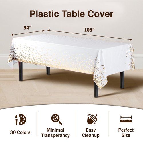 Exquisite 12-Pack Premium Plastic Tablecloth Black & Gold Dot Rectangular Plastic Tablecloth - 54x108 Inch, Pack of 12