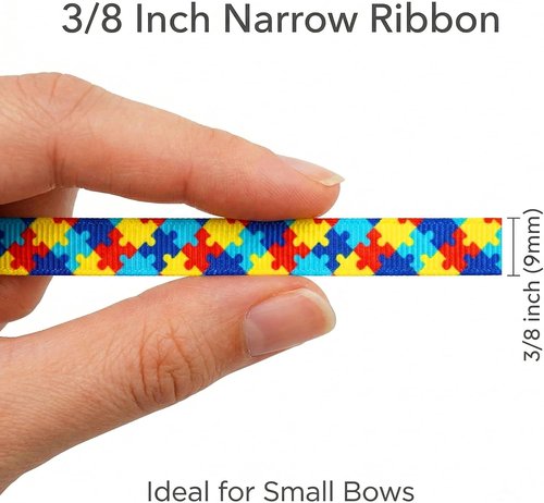 Autism Awareness Ribbon - 3/8" Narrow Grosgrain Ribbon for Hair Bows & Crafts | 25 Yards, Single-Sided