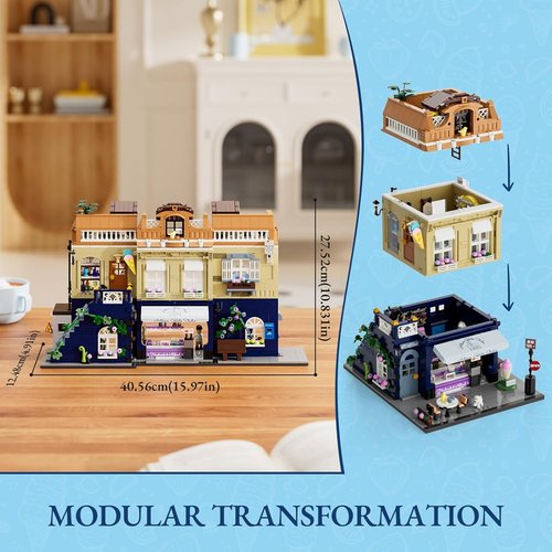 FUNWHOLE Gelato-Store Lighting Building Bricks Set - 1948 Pcs LED Ice Cream Shop Model for Adults