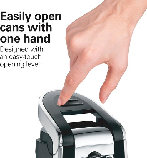 Hamilton Beach Electric Can Opener - Smooth Edge Design with Easy Push Lever & Stainless Steel Scissors - Black/Chrome