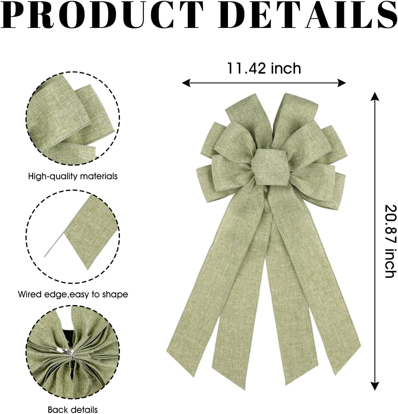 Skiennix Mint Green Large Bow - 11x21 Inch Linen Texture Wired Ribbon for Wreaths & Decor