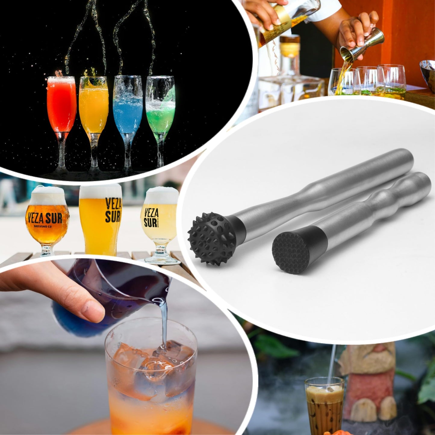 LEGERM 8'' & 12" Stainless Steel Cocktail Muddler & Long Handle Mixing Spoon Set - Professional Bar Tools for Mojitos, Fruit Drinks & Craft Cocktails | Heavy-Duty Stirring & Muddler Kit