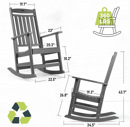 FUNBERRY Outdoor Rocking Chairs - Set of 4 All-Weather HDPE Rockers with High Back | Easy Assembly