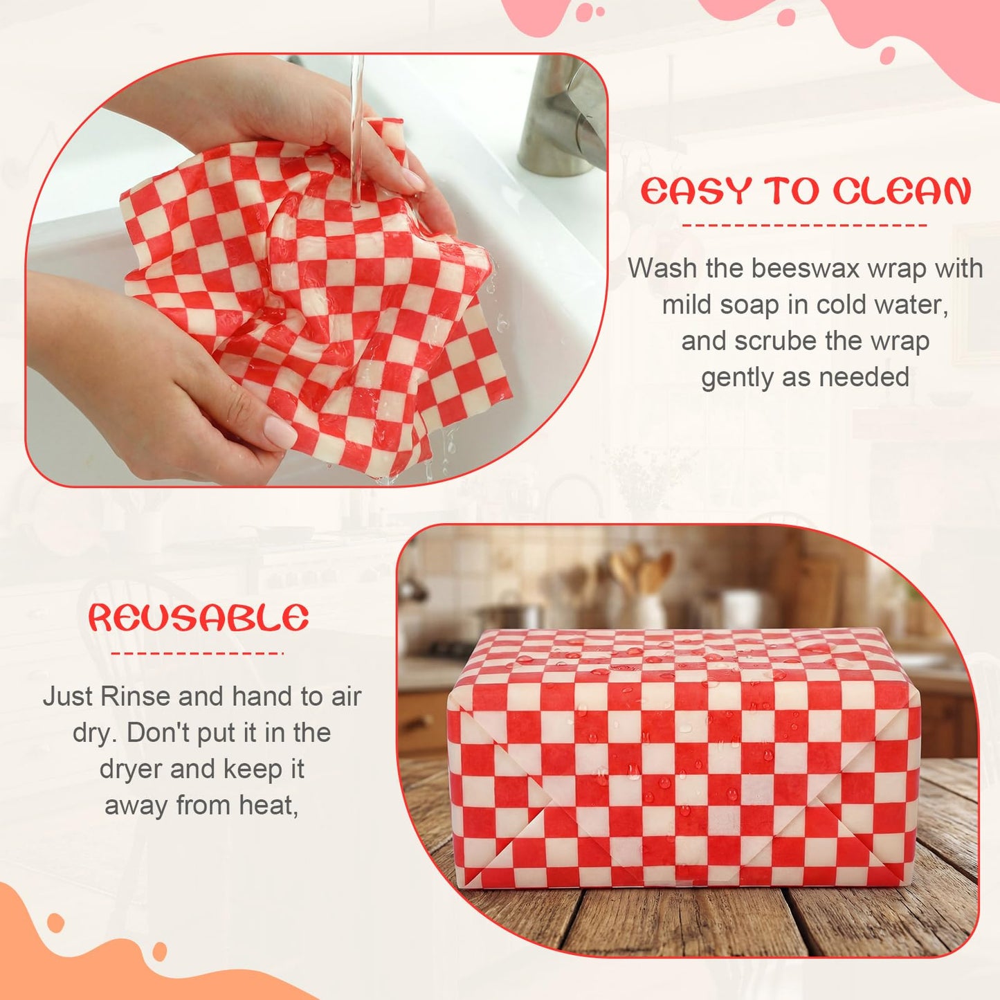 Beeswax Wraps for Food 14x52" Beeswax Food Wraps Reusable Wax Paper Roll Waxed Paper & Bowl Covers Organic & Sustainable Alternative to Aluminum Foil & Plastic Wrap Honeycomb Classic Checkered