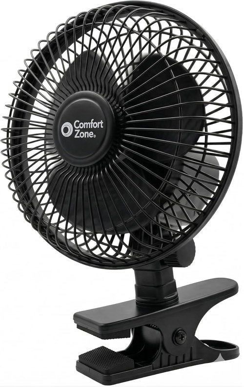Comfort Zone 6-Inch Corded Clip-On Fan - 2-Speed Quiet Desk Air Circulator with 360° Rotation & Adjustable Tilt