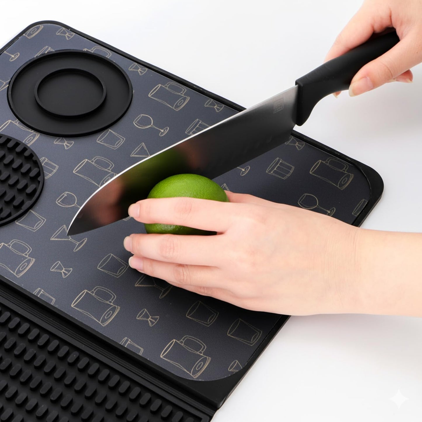 Tebery 3-in-1 Foldable Bar Mat for Countertop, Nonslip Cocktail Drying Mats with Removable Cutting Board, Silicone Mat Home Bar Accessories with Salt Rim for Drinks, Outdoor Camping, Picnic