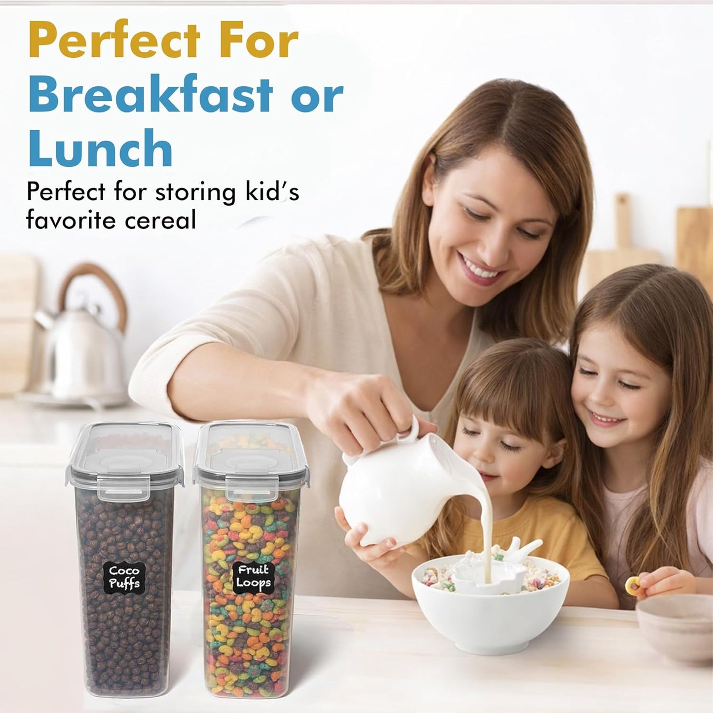Shazo Airtight Cereal Containers - 2 Pack, 15.4 Oz Capacity, BPA-Free Plastic for Pantry Organization