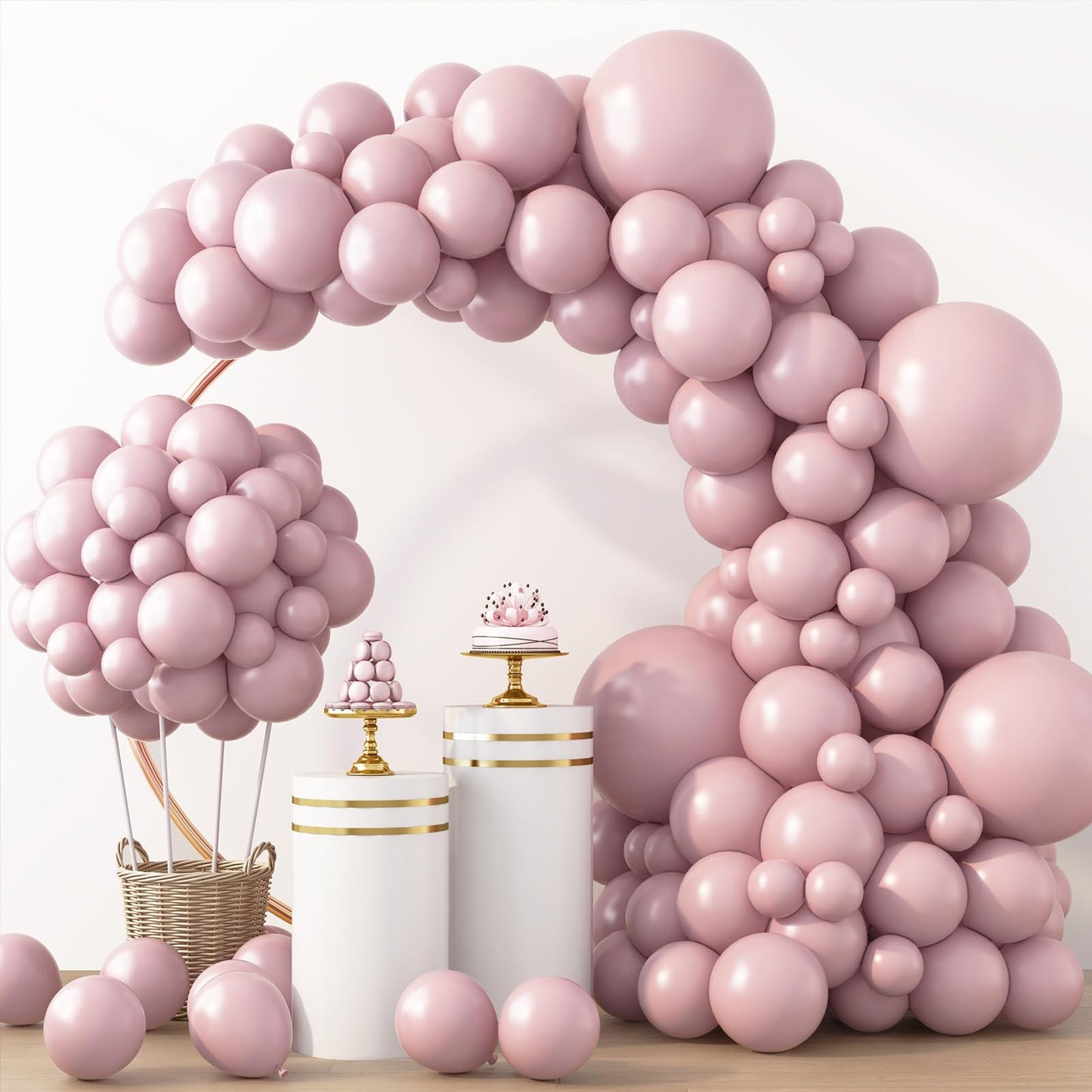 RUBFAC Dusty Pink Balloons 129pcs Different Sizes Pack of 18 12 10 5 Inch, Latex Boho Blush Pink Balloon Garland Arch Kit for Baby Shower Engagement Bachelorette Wedding Birthday Party Decorations