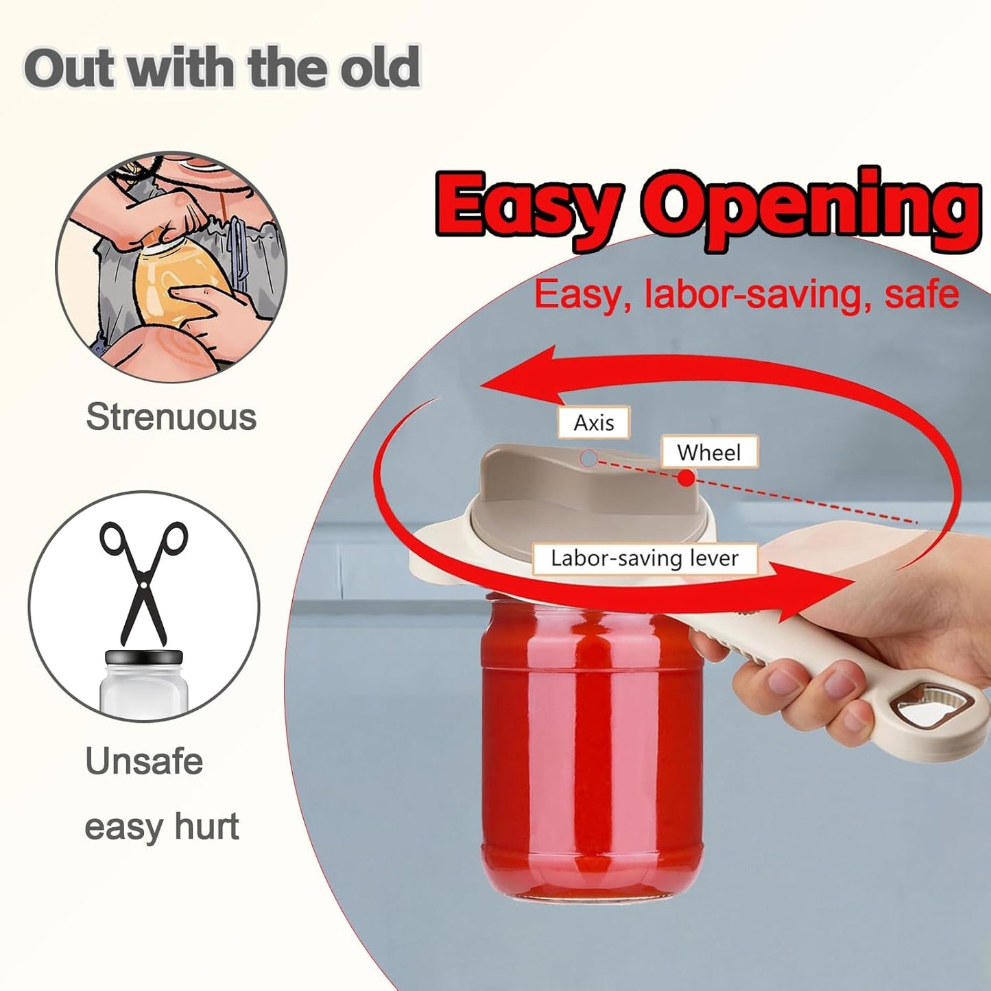 Skiennix Jar Opener - 4 in 1 Multi-Purpose Adjustable Stainless Steel Lid Remover for Seniors & Arthritis | Fits Jars, Bottles & Cans
