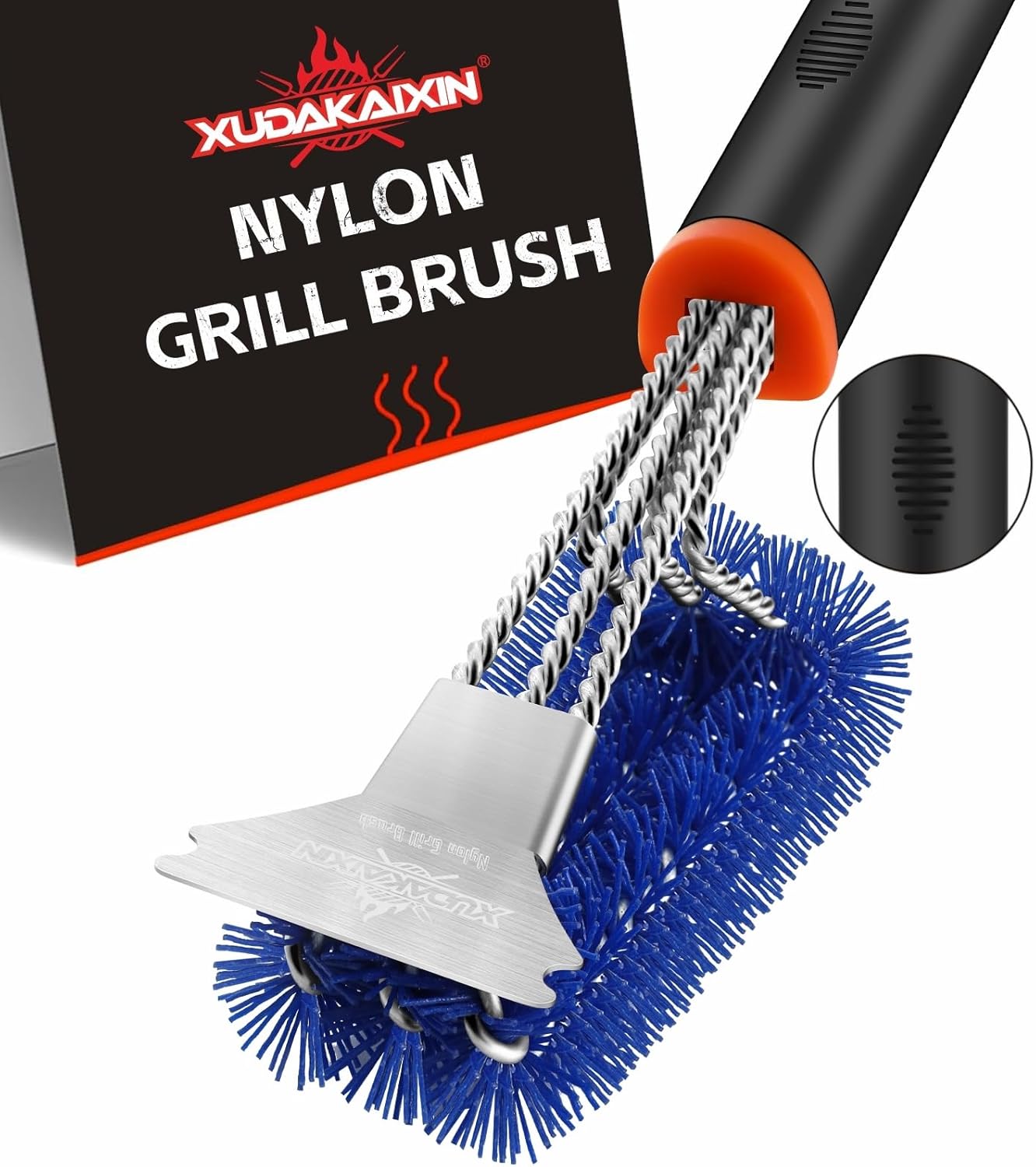 XUDAKAIXIN Grill Brush - Safe Nylon Bristles for Effective BBQ Cleaning | Durable Outdoor Grill Tool (Blue)