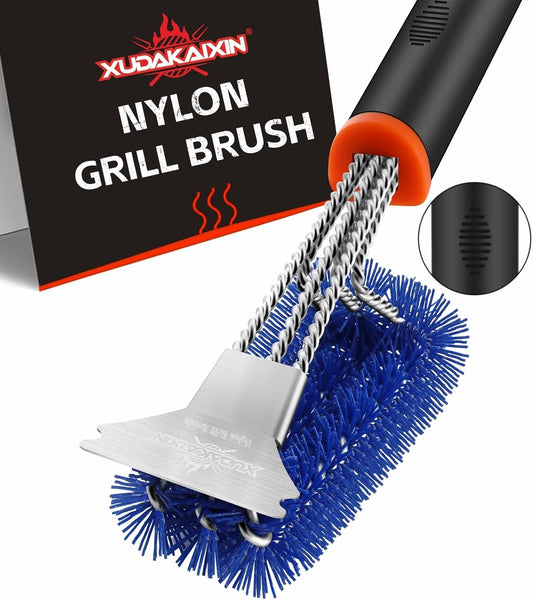 XUDAKAIXIN Grill Brush - Safe Nylon Bristles for Effective BBQ Cleaning | Durable Outdoor Grill Tool (Blue)