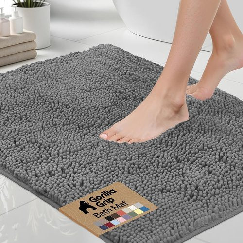 GORILLA GRIP Bath Rug Mat - Soft Absorbent Chenille | Quick-Dry Microfiber, 48x24, Grey