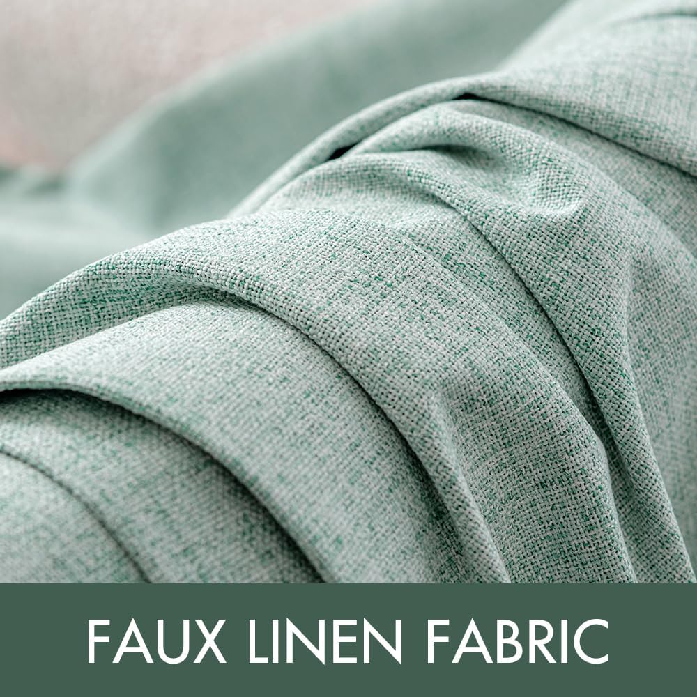 MIULEE Linen Blackout Curtains - 100% Room Darkening Thermal Insulated Grommet Panels | Seafoam Green, 42" x 90" (2 PCs)