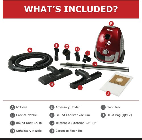 Atrix Lil Red Canister Vacuum - Portable Vacuum with 2 Quart HEPA Filter & Variable Speed Motor