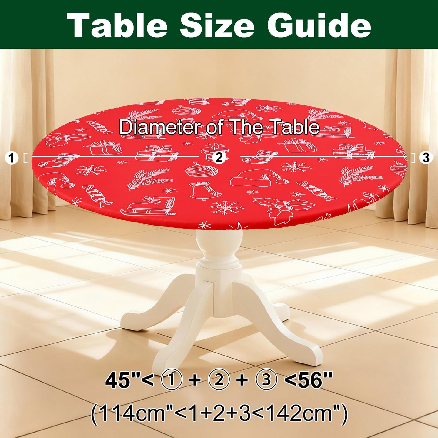 Smiry Round Spandex Tablecloth, Elastic Fitted Washable Tablecloths for 45"-56" Tables, Waterpoof Stretch Picnic Table Cover for Dining, Indoor and Outdoor, Holly Berry & Gift